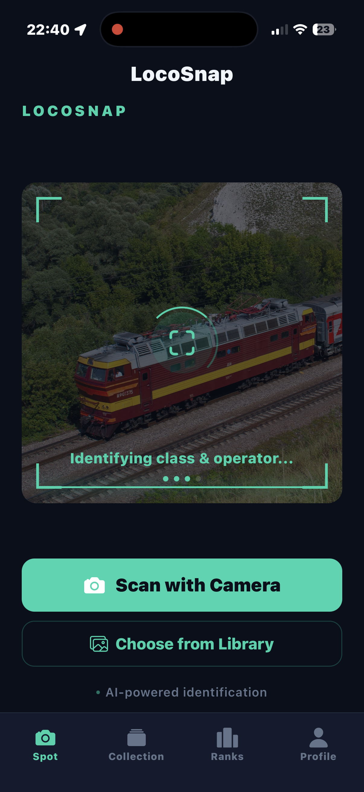 LocoSnap scanning a train